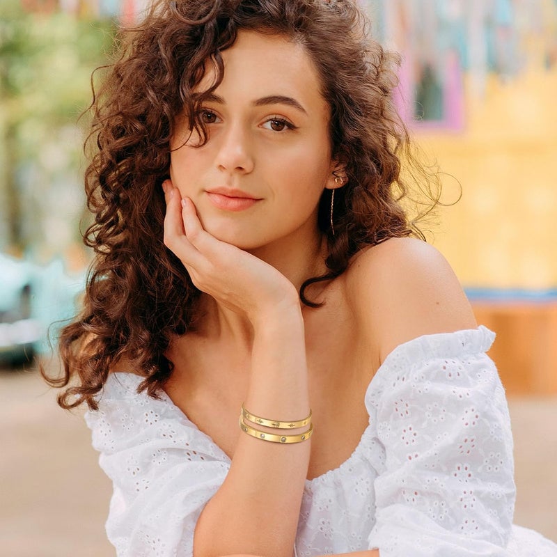 MPRAINBOW Gold Bracelets for Women, 2Pcs 18K Gold Plated Cubic Zirconia Bangle Crystal Friendship Bracelet Jewelry,Wedding Party Christmas Birthday Gifts for Her Girlfriend Sister Daughter - Image 3